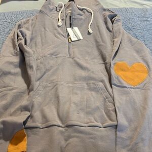 AMPERSAND AVE Gray Hoodie with Cream Drawstring